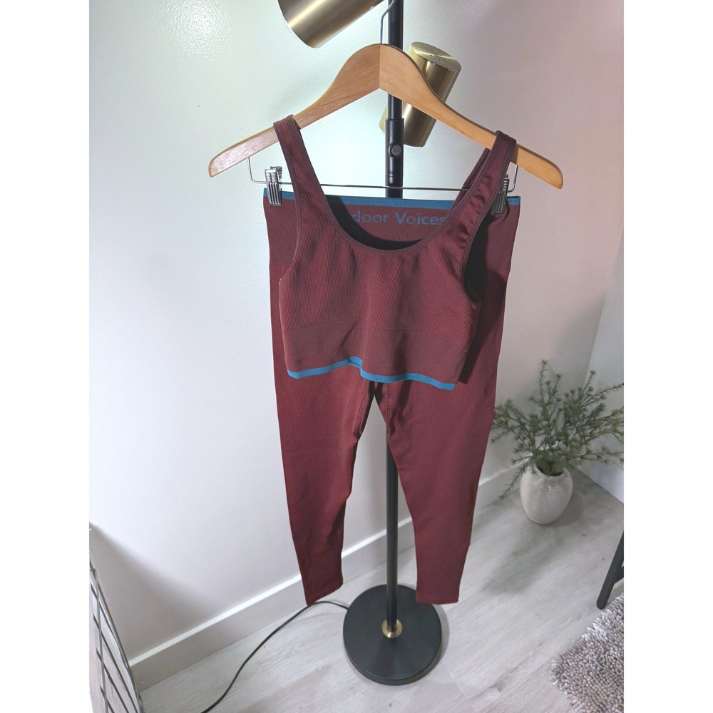 Outdoor Voices matching set bralette legging 7/8 maroon teal banded workout med